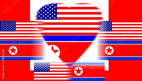 United States of America and North Korea Flags. Concept of the political relations between the two Countries