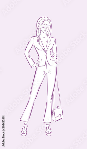 Fashion Model. Vector illustration of a posing female model in hand-drawing / sketchy style.