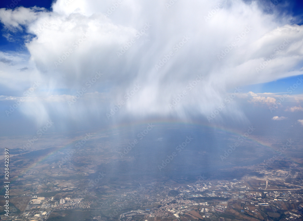 Rain cloud with Rainbow - Aerial View