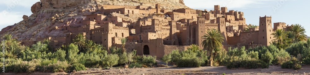panorama of old fortress with building on the rock hill in Morocco