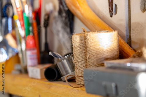 working tools on table. selective focus photo