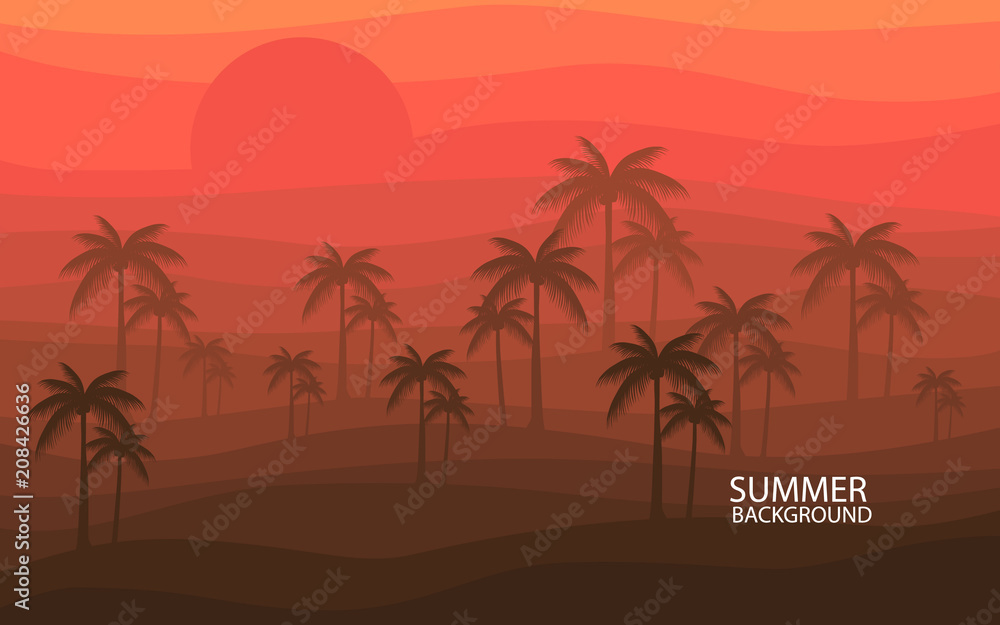 Creative Background with palm in sunset. beautiful and creative. for wallpaper, banner, print etc.