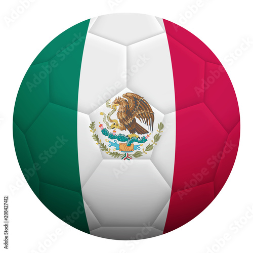 Realistic isolated 3d soccer ball textured with national flag of Mexico. Football ball colored with Mexican flag.