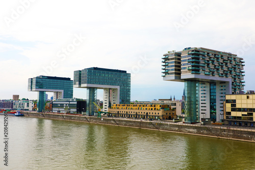 Kranhaus is a modern business center on the bank of Rhine river, Cologne, Germany, Europe
