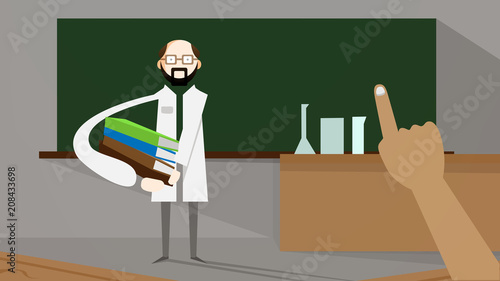 Vector drawing of a Professor in the classroom taking questions illustration