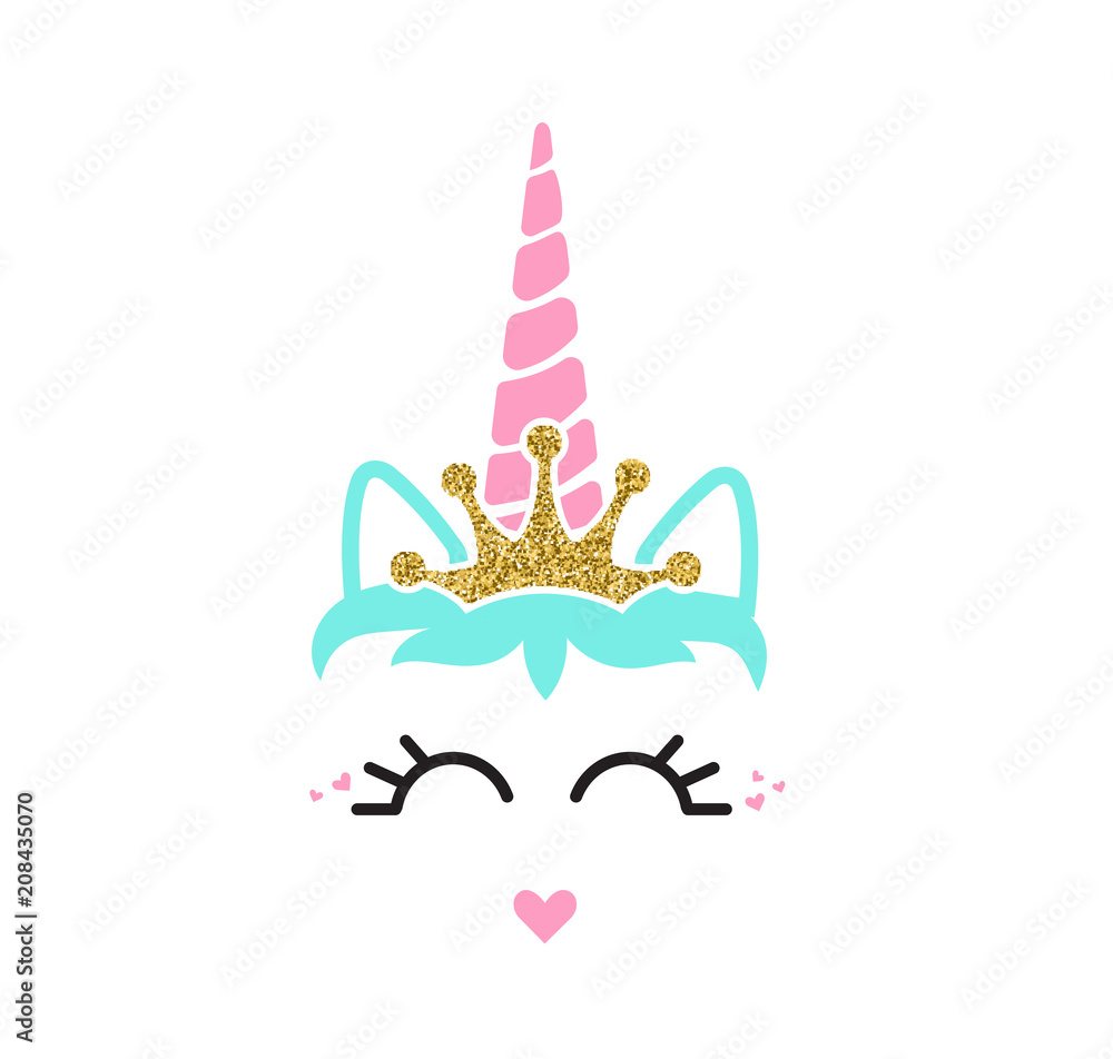 Vecteur Stock Cute unicorn face with crown. Unicorn head. Vector illustration.Cute illustration ...