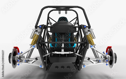 The frame frame of the sports car is a buggy with the basic design elements of the suspension and the pilot's seat. photo