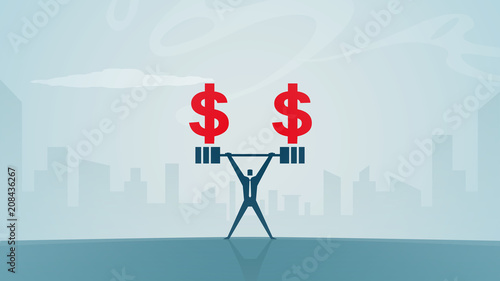 American Dollar, money pressure on people in front of the city vector, Finance - economical crisis concept, heavy lifting icon