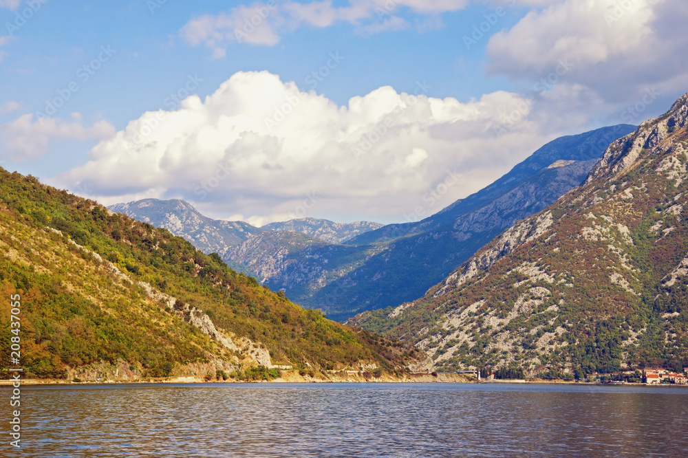 Water, clouds and mountains -  beautiful Mediterranean autumn.  Montenegro, Bay of Kotor (Adriatic Sea)