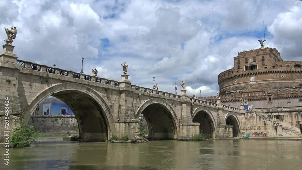 Rome, view of the bridge and of the Castel S. Angel. Fast mot. Rome, view of the bridge and of the Castel S. Angel. Fast mot.