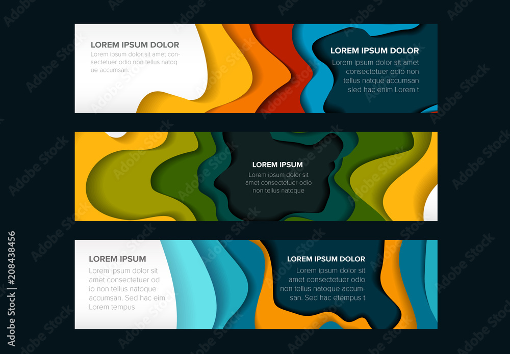 Web Banner Layout Set with Paper Cut Out Elements Stock Template