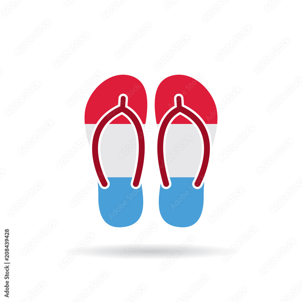 Luxembourg flag flip flop sandals icon on a white background. Luxembourg flag flip flop sandals icon on a white background.