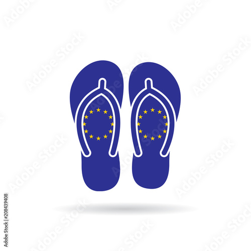 European Union flag flip flop sandals icon on a white background.