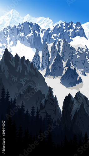 vector morning Mont Blanc in alps mountain landscape