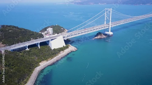 Aerial, great Naruto bridge in Tokushima Japan, aerial establishing shot. photo