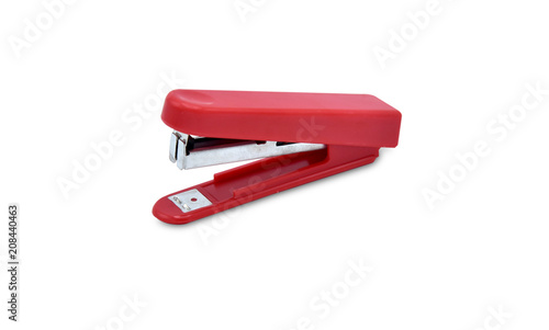 Red stapler isolated on a white background