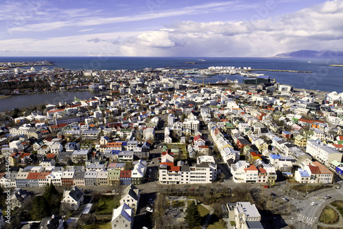 Aerial of downtown Reykjavik city photo