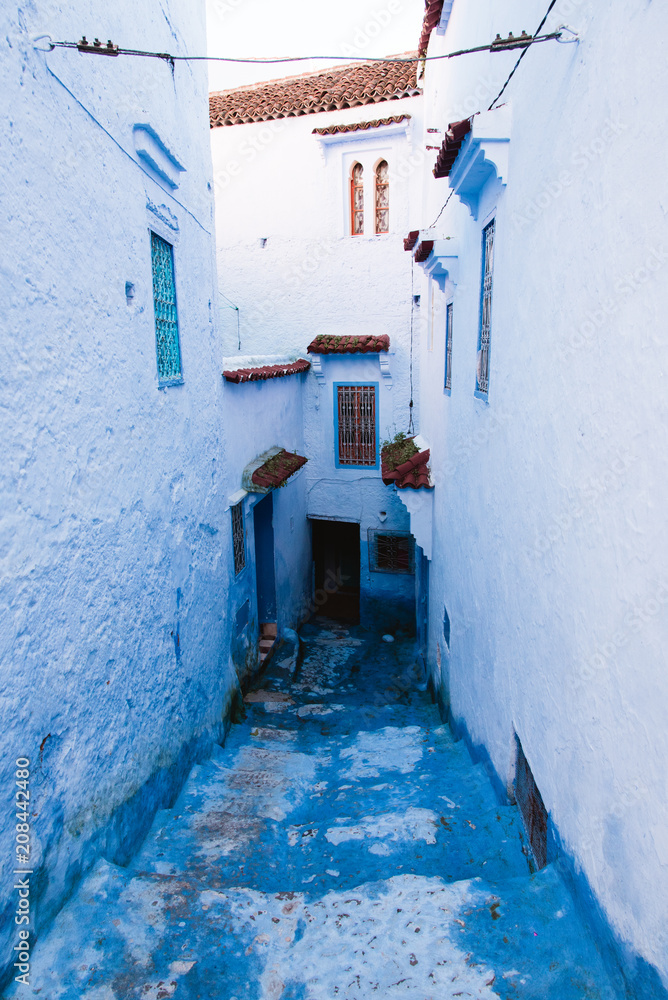 Blue Stone Buildings and Alley in Medina, Chefchaouen, Morocco Blue Stone Buildings and Alley in Medina, Chefchaouen, Morocco