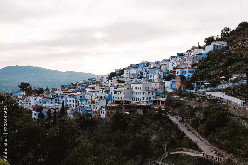 Sunset in Chefchaouen, Morocco, View of Medina