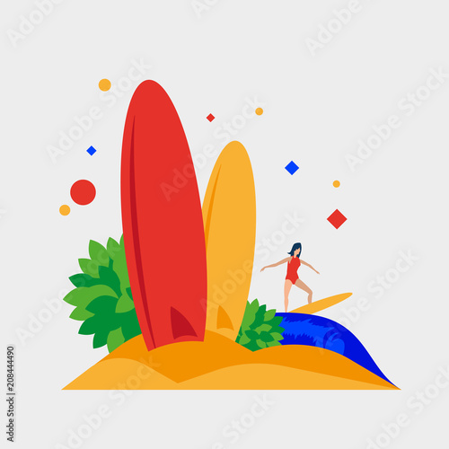 Beach surfboard. Summer, beach and surfing.