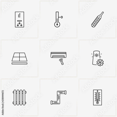 House Climate line icon set with air conditioner, boiler and thermometer