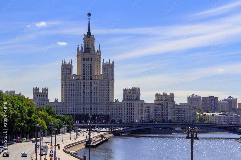 Obraz premium Stalinist skyscraper on Kotelnicheskaya embankment in Moscow on a sunny summer morning