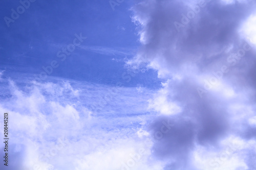 Beautiful blue sky and beautiful white cirrus and cumulus clouds. Landscape. Background.