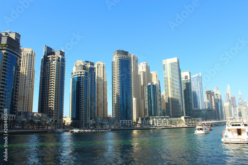United Arab Emirates. Dubai Marina Canal. Beautiful panorama of the city. Background. Dubai  Spring  March  2018.
