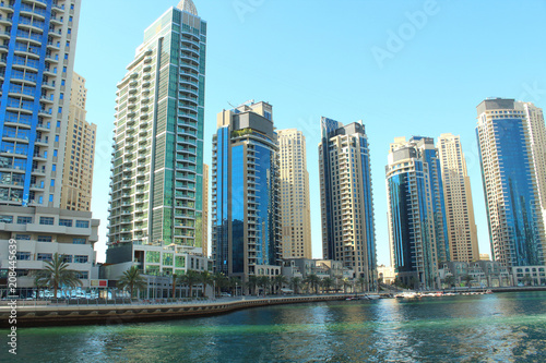 United Arab Emirates. Dubai Marina Canal. Beautiful panorama of the city. Background. Dubai, Spring, March, 2018.