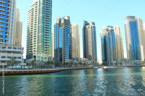 United Arab Emirates. Dubai Marina Canal. Beautiful panorama of the city. Background. Dubai  Spring  March  2018.