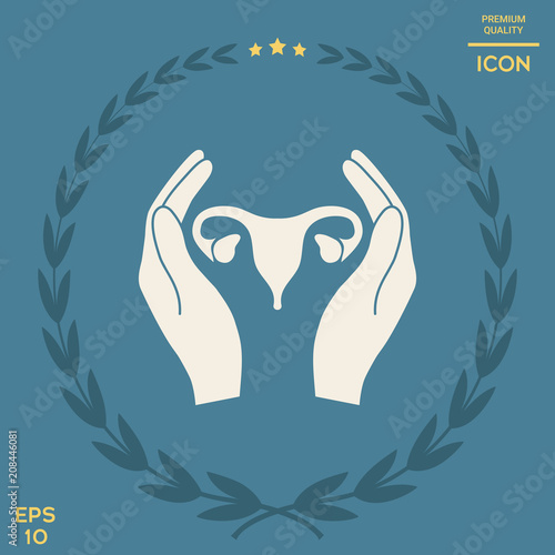 Hands holding Female uterus - protection icon