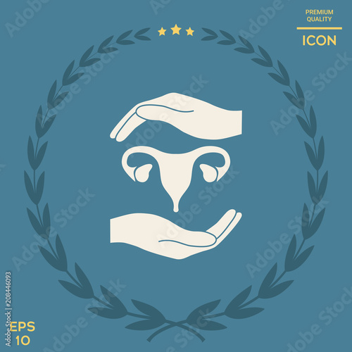 Hands holding Female uterus - protection symbol