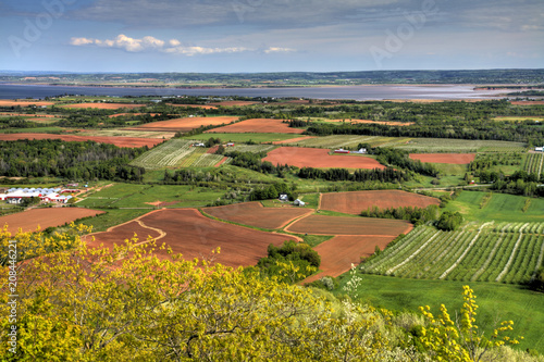 View over a valley with farmer's crops