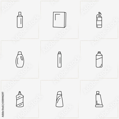 Household Chemicals line icon set with sponge and household chemicals