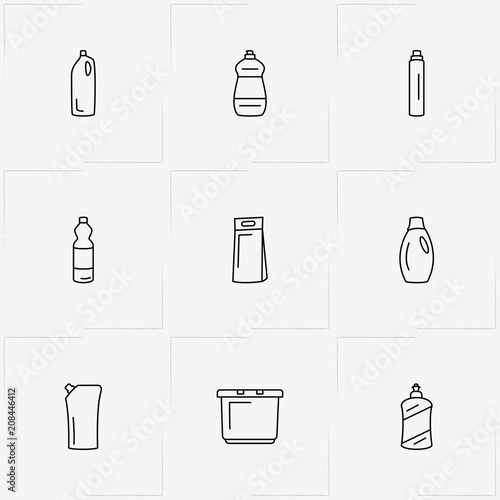 Household Chemicals line icon set with basin and household chemicals