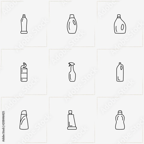 Household Chemicals line icon set with  and household chemicals