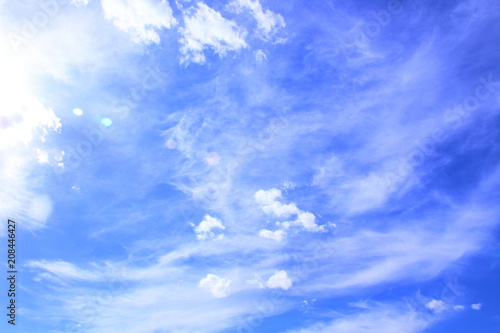 Beautiful blue sky and white cirrus clouds. Landscape. Background.