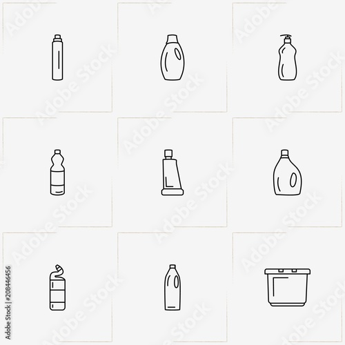 Household Chemicals line icon set with household chemicals and basin