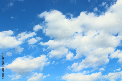 Beautiful blue sky and white cirrus clouds. Landscape. Background.