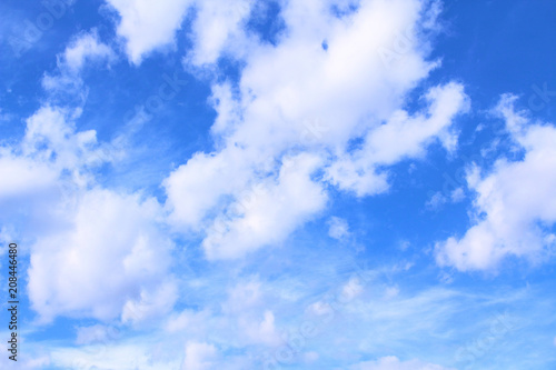 Beautiful blue sky and white cirrus clouds. Landscape. Background.
