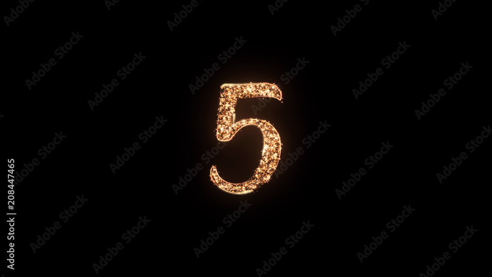 Letter 5 greeting text with particles and sparks isolated on black background, beautiful typography magic design. Letter 5 greeting text with particles and sparks isolated on black background, beautiful typography magic design.