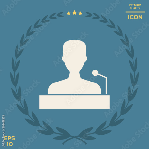 Speaker, orator speaking from tribune icon