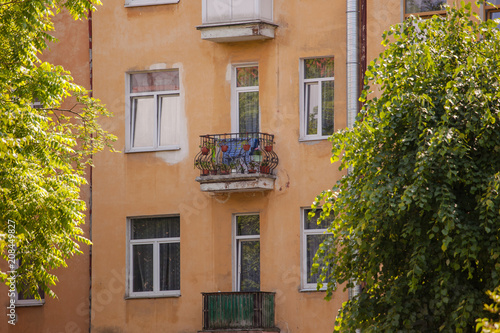 Balconies and windows in the courtyard of the old house