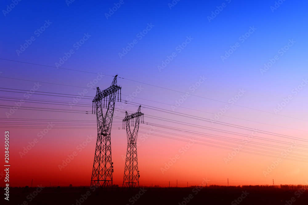 Fototapeta premium High piezoelectric towers, in the setting sun