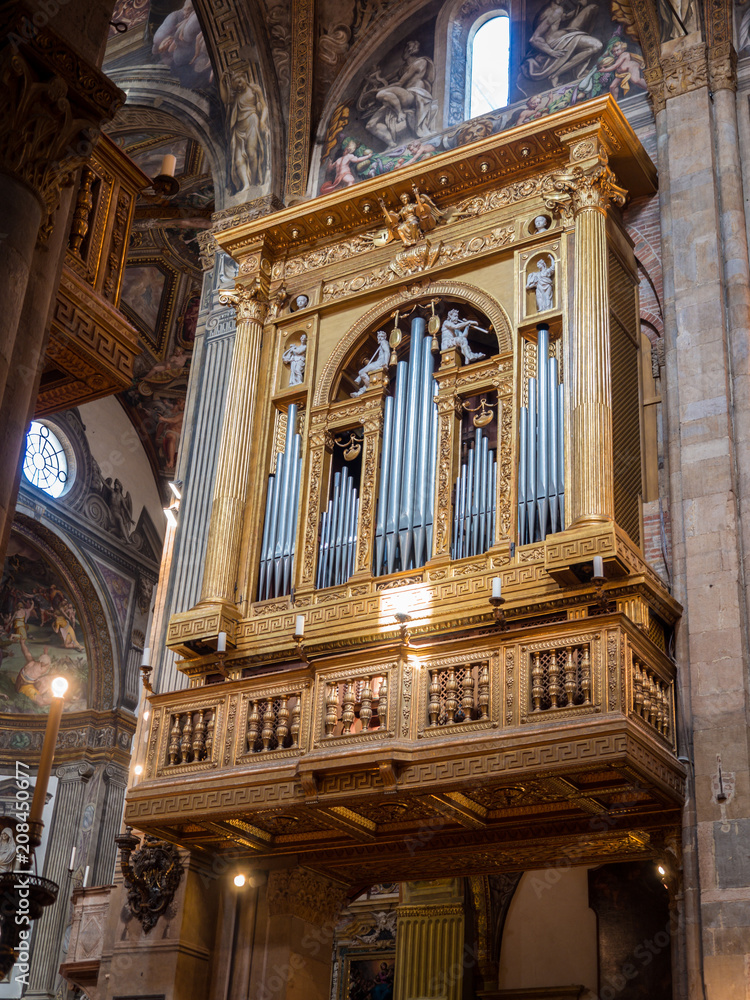 Magnificent golden and inlaid organ inside the cathedral.