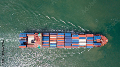 Large container ship at sea - Aerial image.