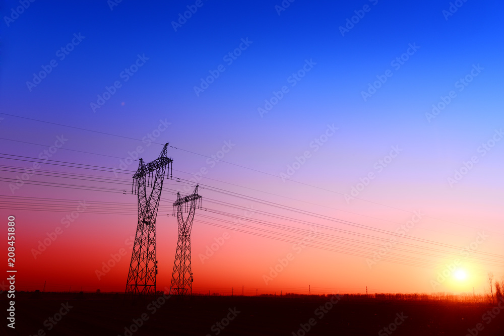 High piezoelectric towers, in the setting sun High piezoelectric towers, in the setting sun