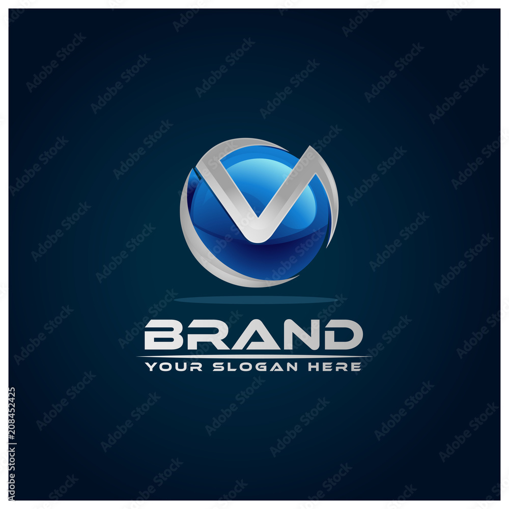 Letter V On Blue Background Logo Design Template 3d Logo Design Stock Vector Adobe Stock