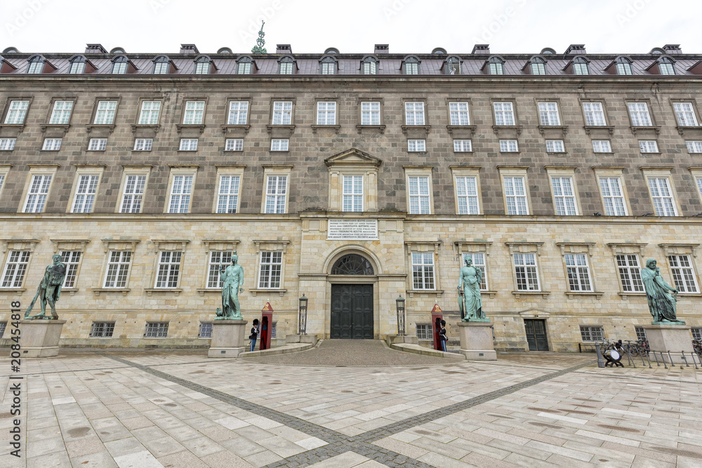Wide angle view of an entrance at the Christiansborg Palace in Copenhagen, Denmark.