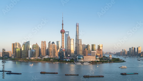 shanghai skyline in the setting sun after glow